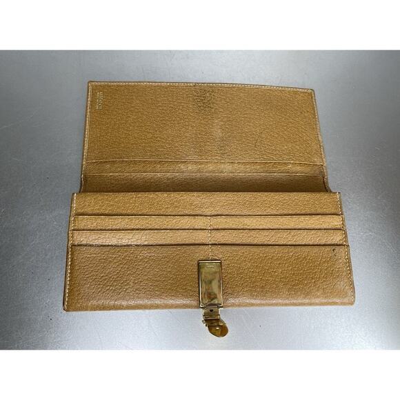 GUCCI Vintage Leather Long Wallet Golden Brown Gold Hardware Classic - Picture 5 of 11